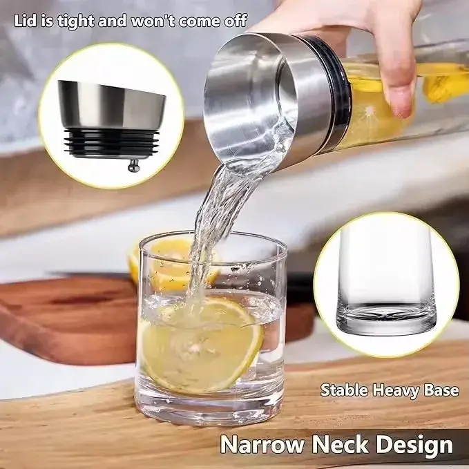 Bouteille d'eau en verre épaissi 1L/1.5L avec couvercle en acier inoxydable