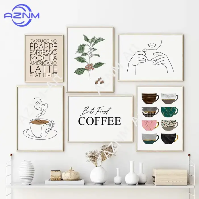 Lot de 1/6 tableaux/posters minimalistes sur le thème du café