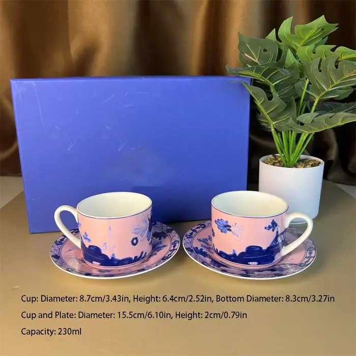 Service à thé et café haut de gamme de la série orientale : Assiette, tasse et soucoupe imprimées ro