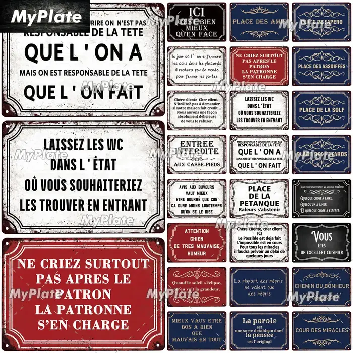 [MyPlate] signe en métal français Plaque Vintage