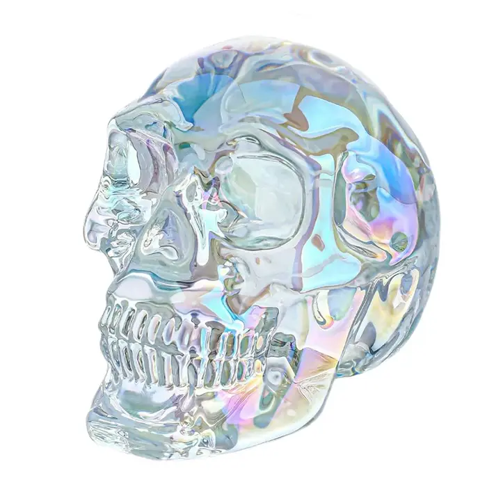 Statue de tête de crâne en verre coloré 3 pouces