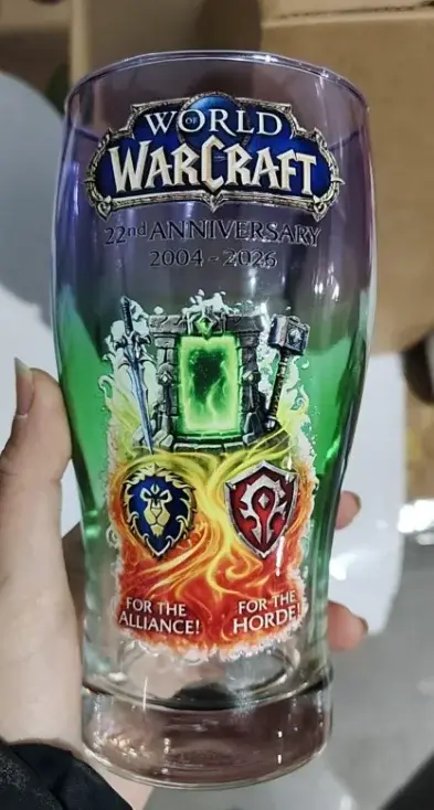 Tasse en verre World of Warcraft 22e anniversaire 2004-2026 Alliance & Horde, mug à bière de collect