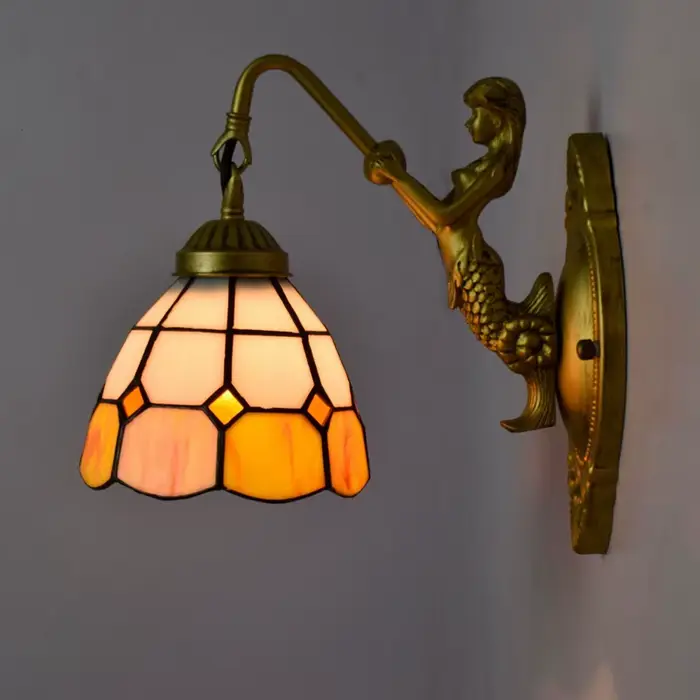 Lampe murale sirène en vitrail européen, lampe de chevet pour chambre à coucher, lampe rétro créativ
