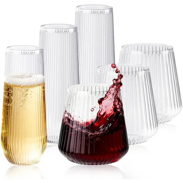 Flûtes à champagne sans pied en plastique ondulé à effet origami