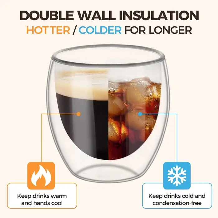 6 pièces Double paroi tasse en verre 80ml tasses mignonnes