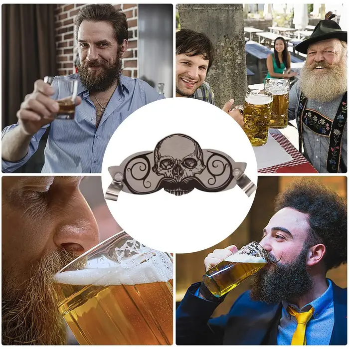 Protège-moustache décoratif en acier inoxydable motif crâne pour tasses – Accessoire innovant pour boissons