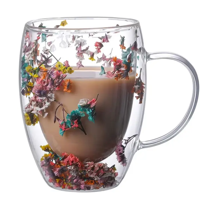 Tasse à café en verre à fleurs à Double paroi de 300ML