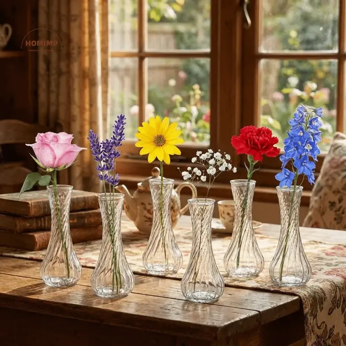 Lot de 6 mini-vases en verre transparents pour décoration de table