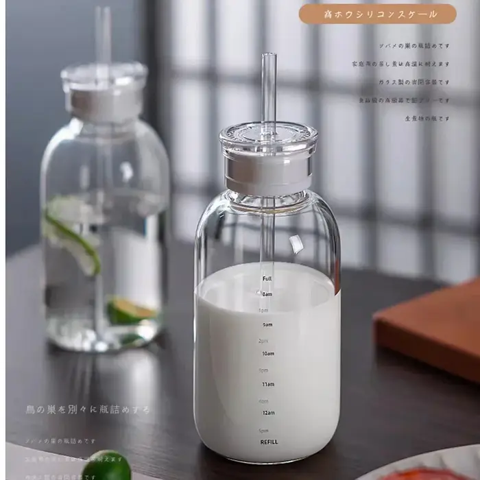 Bouteille d'eau en verre grande capacité 300/500/750 ml avec paille