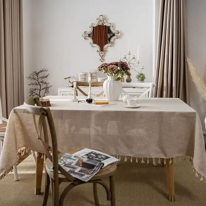 Nappe rectangulaire beige couverture de Table avec gland décoration