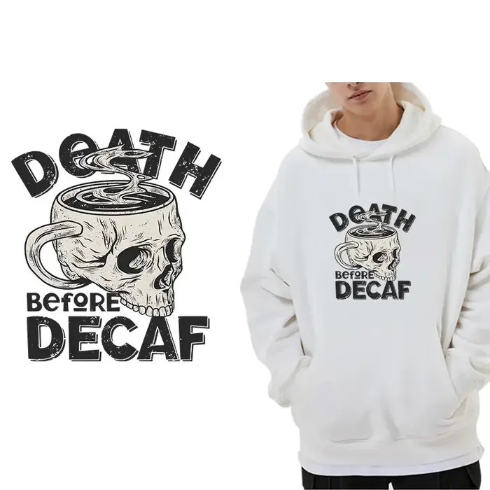 Transferts DTF Prêts à Presser pour Vêtements : Motif Crâne de Grains de Café – Transfert Thermocollant pour Impression sur Tissu