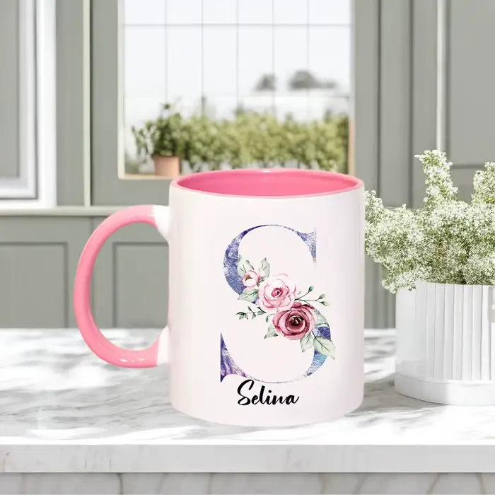 Tasse à café florale personnalisée avec nom