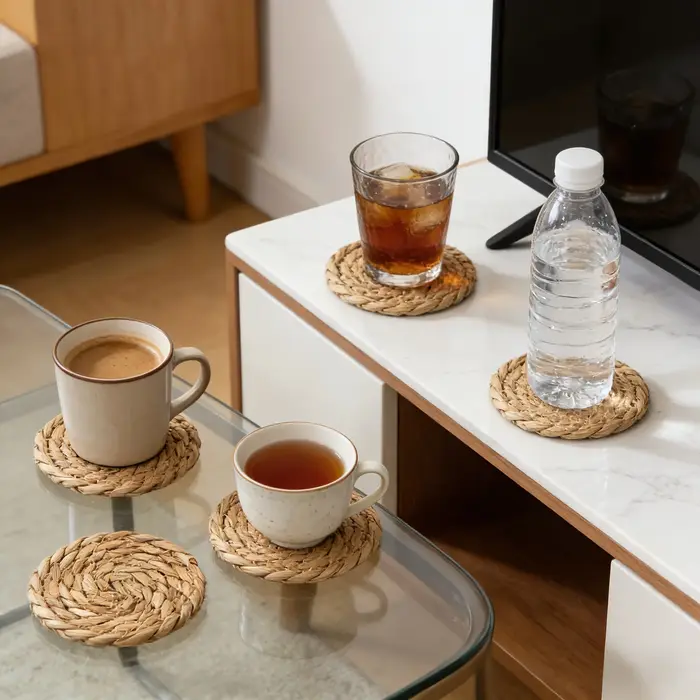Sets de table ronds en rotin tressé à la main