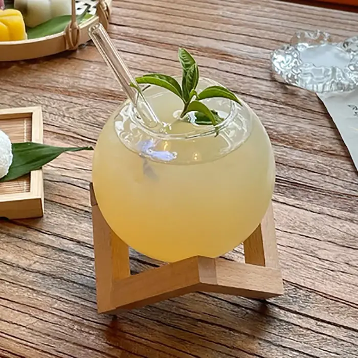 Verre à cocktail avec support en bois, verrerie de bar créative, tasse à clicks, boule Ronud, tasse