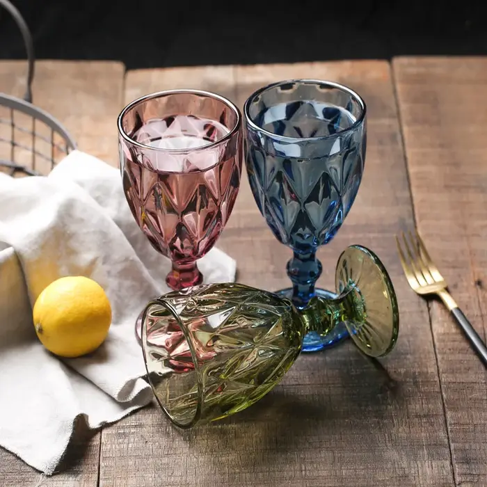 1 pièce 240ml 8oz Vintage en relief couleur unie gobelet ambre vert bleu violet verres à vin