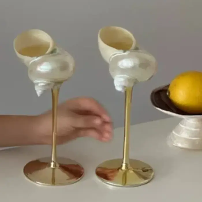 Verre à vin à tige haute conque artistique, Design de coquillage élégant, verres de luxe tendance pour Occasions spéciales