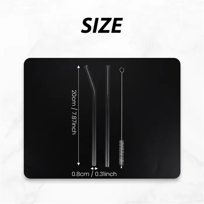 12PCS Pailles en verre transparent réutilisables