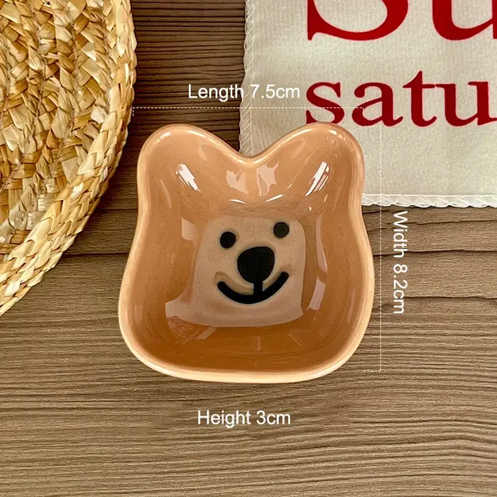 Adorable plat à sauce en céramique avec motif de chien et d'ours mignon – Bol à tremper simple/double compartiment pour
