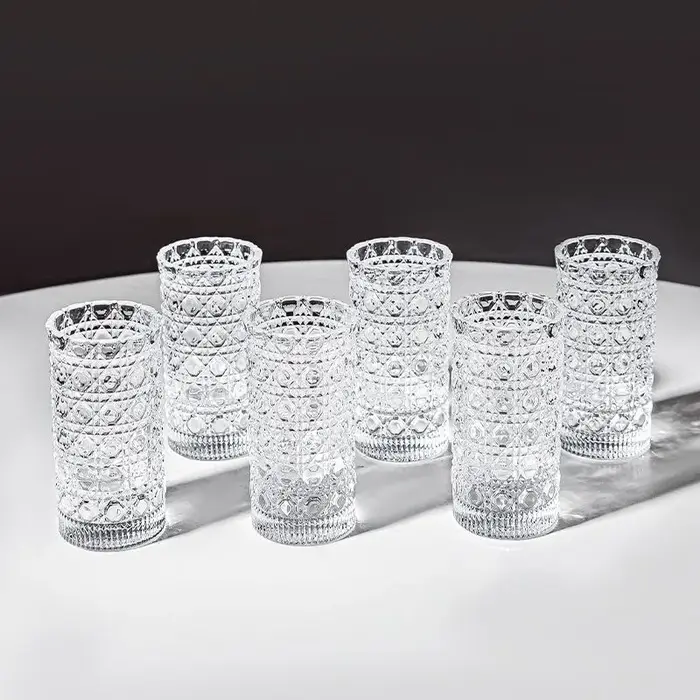 Verre épaissi Mini ensemble de tasses d'eau de luxe Transparent motif en relief vin glace eau petite tasse