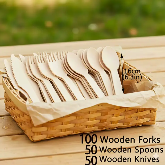 Un ensemble de couverts en bois de qualité supérieure – 100/200 ustensiles jetables (50/100 fourchettes