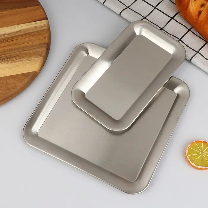 Plateau de service rectangulaire de luxe en acier inoxydable pour café