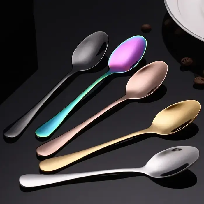 Ensemble de couverts en acier inoxydable, cuillère à café arc-en-ciel, cuillères à fruits, cuillère