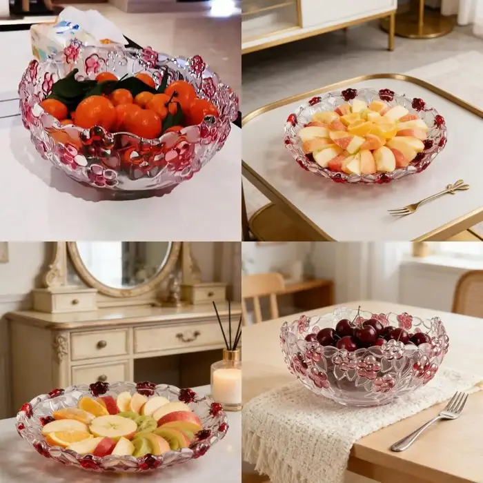 Bol service en verre transparent artistique
