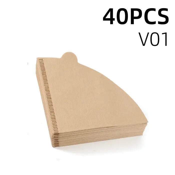 Filtres en papier à café 100 pièces/40 pièces filtre à cône V01 V02 non blanchi verser sur la pâte de bois naturelle