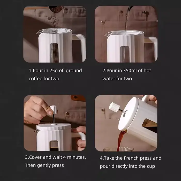 Cafetière à Pression Française en Acier Inoxydable Haute Densité et Verre Résistant à la Chaleur