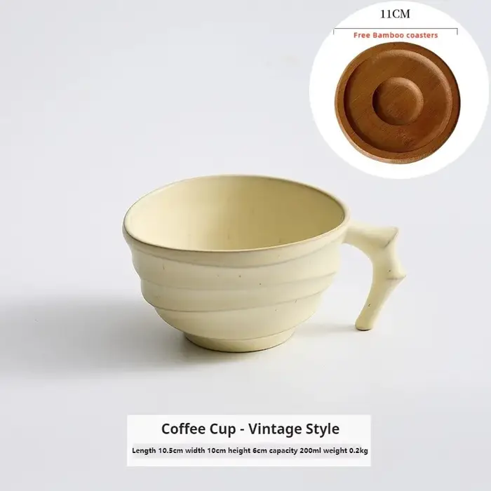 Tasse à café en céramique Vintage faite à la main de 200ml avec soucoupe