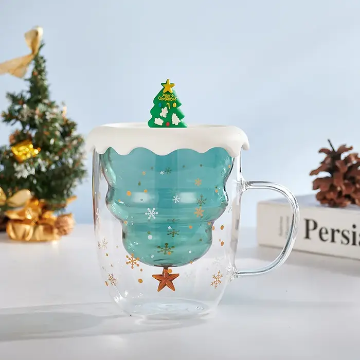 YWDL Arbre de Noël Tasses à café avec couvercle Tasse à thé