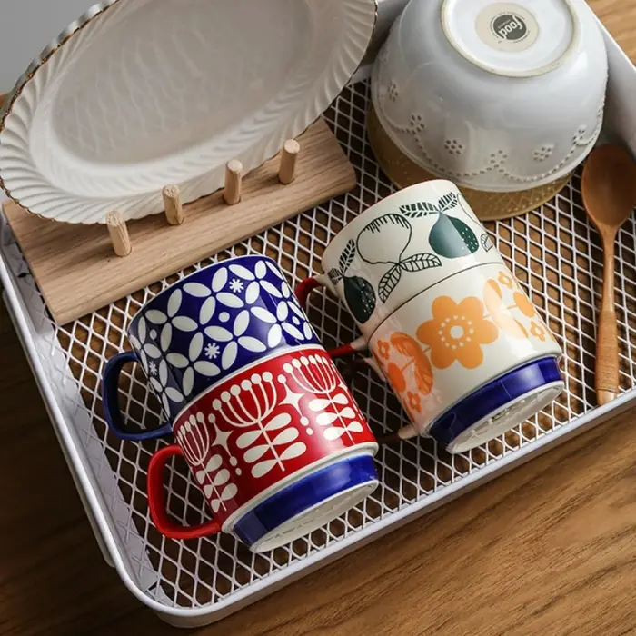 Tasse à café à fleurs japonaises rétro en céramique