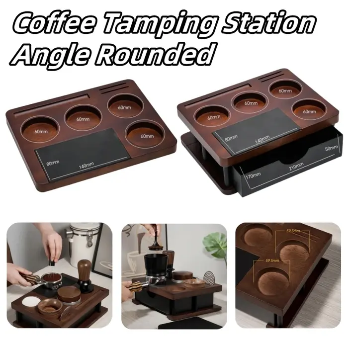 Station de bourrage de café en bois massif arrondi