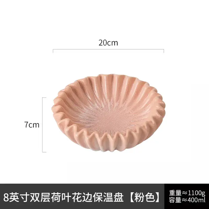 Assiette isolante en forme de feuille de lotus double couche en céramique blanche