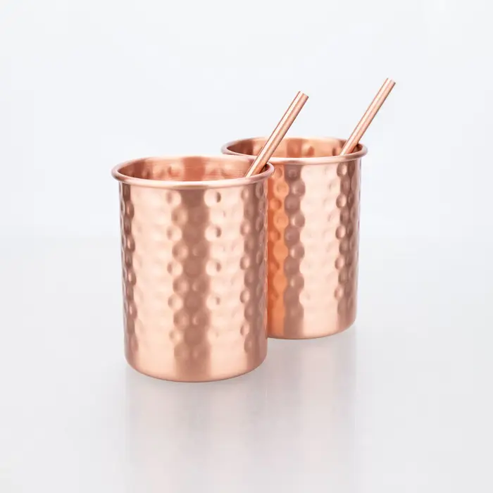 Tasses à Moscow Mule en cuivre 100% pur de 400 ml avec paille