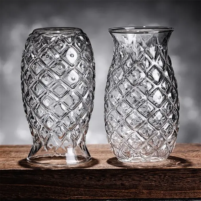 Tasse à café en verre transparent de 480 ml en forme d'ananas, pour cocktails, boissons froides, sod