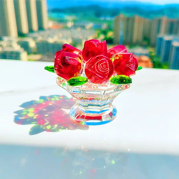 Fleurs de roses artificielles en verre de cristal