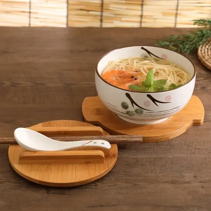 Bol à nouilles de riz de Style japonais avec couvercle