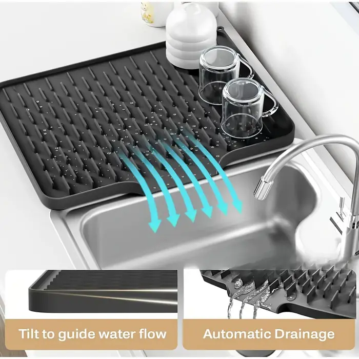 Tapis de vidange de cuisine en Silicone avec conception de Drainage intégrée