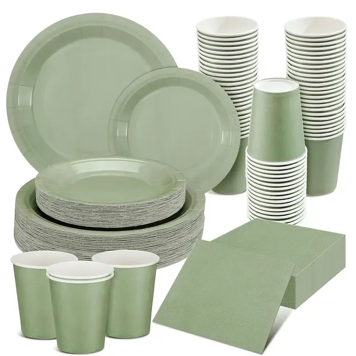 Assiette de couleur unie vert sauge