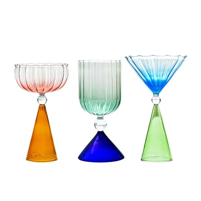 Créatif deux tons vert bleu ambre violet couleur ondulation Style Martini Mojito Champagne Margarita verres à Cocktail gobelet tasse