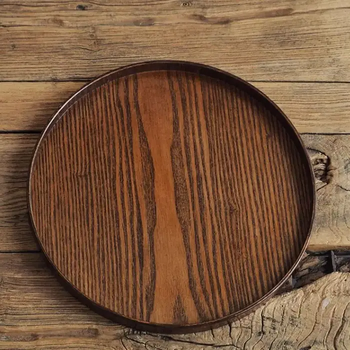 Plateau de service rond vintage en bois 21/24/27/30/33cm