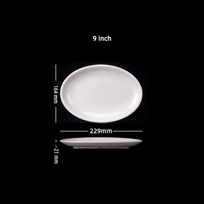 Assiettes ovales en mélamine blanche de 9 à 14 pouces, ensemble de dîner, plat en Imitation porcelai