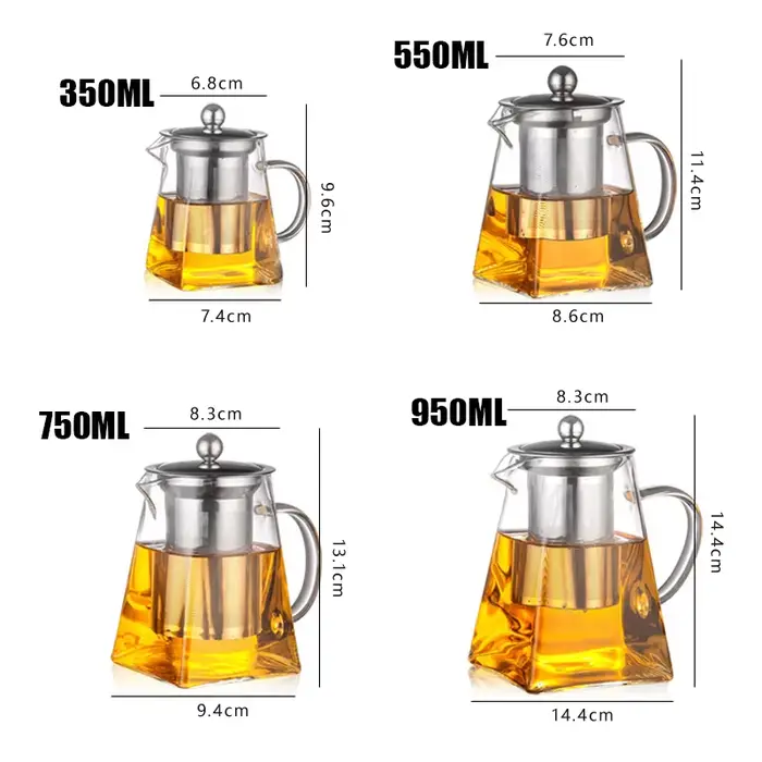 Théière en verre résistant à la chaleur avec infuseur à thé en acier inoxydable, filtre, bouilloire