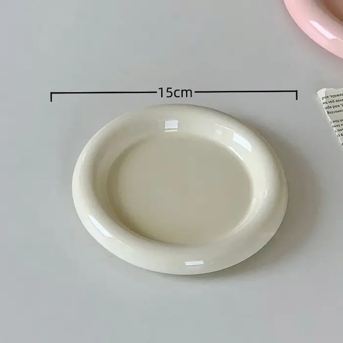 Assiette ronde créative en céramique de Style coréen, vaisselle Simple en porcelaine de couleur unie