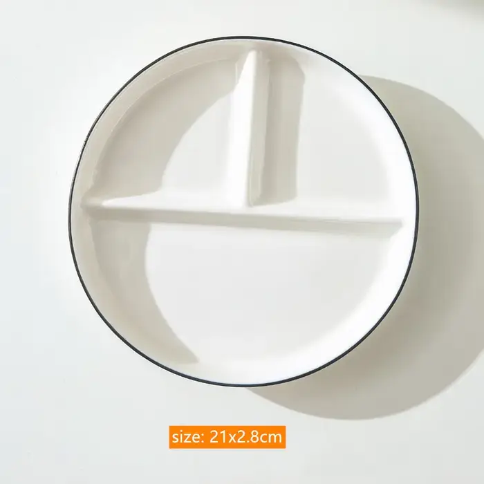 Assiette à dîner en céramique, assiette à trois grilles en porcelaine blanche, plats de petit déjeun