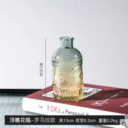 Vase en verre transparent en relief Hipster européen Vases de décoration pour maisons Fleurs Décorat