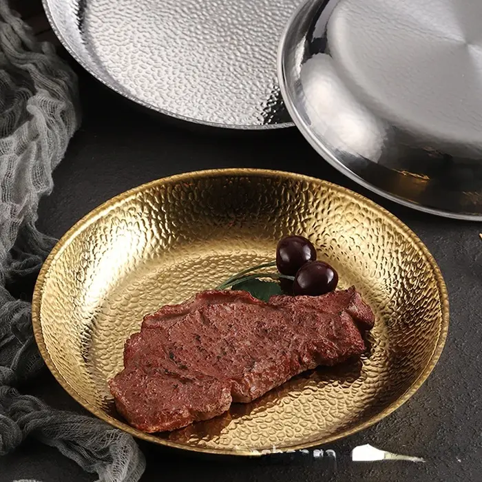 Assiette ronde en acier inoxydable doré