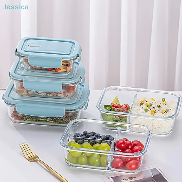 ♥ Boîte à Bento en verre borosilicate élevé avec couvercles