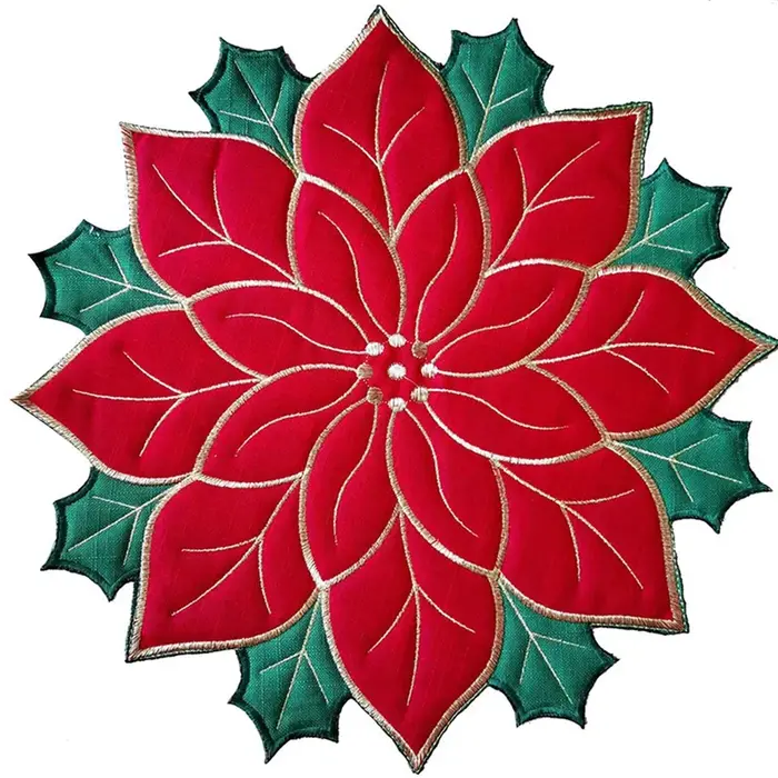 12X vacances noël napperons brodés appliques Poinsettia